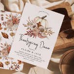 Autumn Floral Pumpkin Thanksgiving Dinner Invitation<br><div class="desc">Wow your family and friends with these beautiful Autumn Fall Thanksgiving Dinner Invitations - Design features a classic white background,  decorated with a watercolor white pumpkin adorned with autumn florals and leaves. The elegant template is easy to customise by using the template provided.</div>