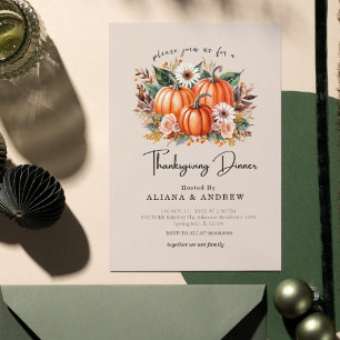 Autumn Floral Pumpkin Thanksgiving Dinner Invitation