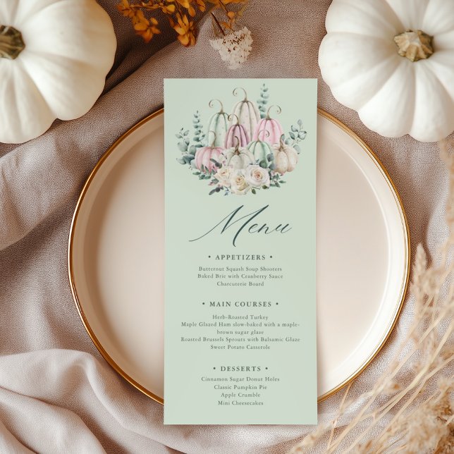 Autumn Floral Pumpkin Thanksgiving Dinner Menu (Creator Uploaded)