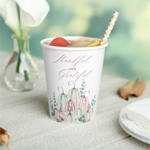 Autumn Floral Pumpkin Thanksgiving Paper Cups