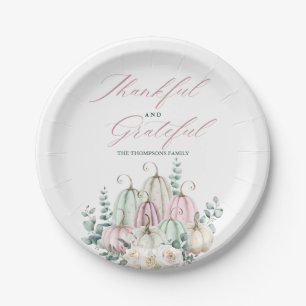 Autumn Floral Pumpkin Thanksgiving Paper Plate