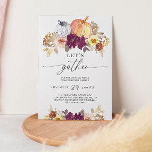 Autumn Floral Pumpkin Watercolor Thanksgiving Invitation