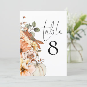 Autumn Floral Pumpkin Wedding Table Number