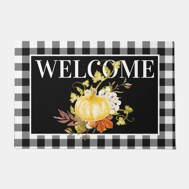 Autumn Floral Pumpkin  Welcome Doormat (Front)