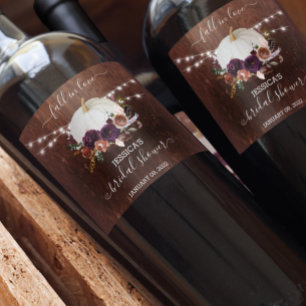 Autumn Floral Pumpkin Wood Bridal Shower  Wine Label