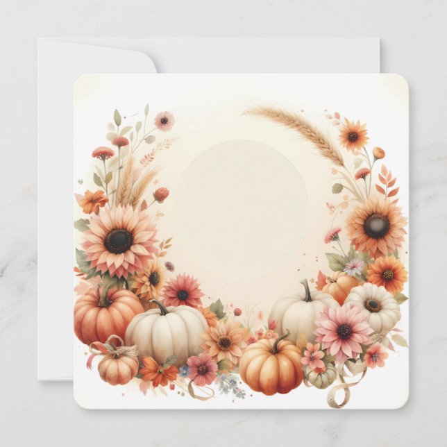 Autumn Floral Pumpkins Background Invitation (Front)