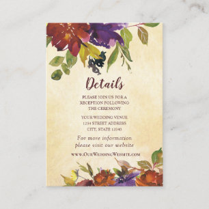 Autumn Floral Purple Burnt Orange Yellow Wedding Enclosure Card