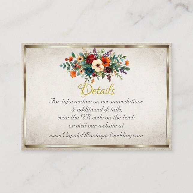 Autumn Floral, QR Code - Cream Enclosure Card (Front)