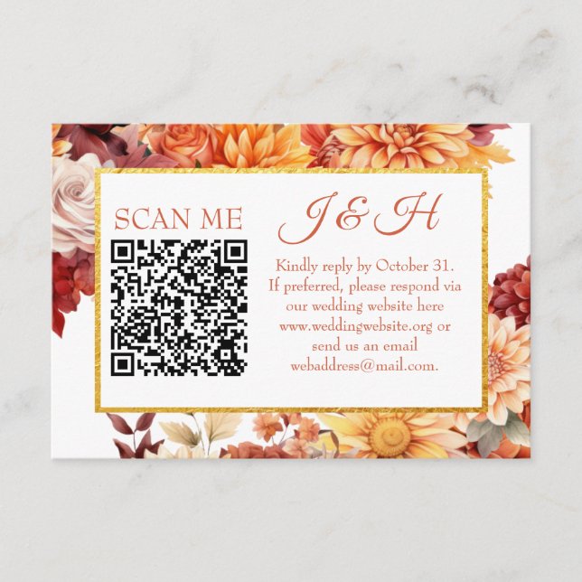 Autumn Floral QR Code RSVP Wedding Enclosure Card (Front)