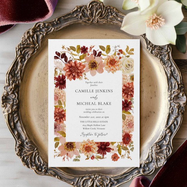 Autumn Floral QR Code Wedding Invitation (Autumn Botanical QR Code Wedding Invitation)