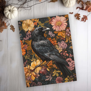 Autumn Floral Raven Crow Postcard