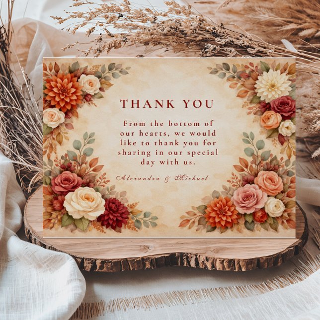 Autumn Floral Romance Wedding Thank You Card (Creator Uploaded)