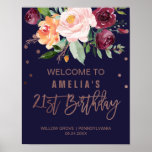 Autumn Floral Rose Gold 21st Birthday Welcome Poster<br><div class="desc">This autumn floral rose gold 21st birthday welcome poster is perfect for a fall birthday party. The design features a stunning bouquet of blush, orange peach, and marsala burgundy flowers with faux rose gold foil typography and confetti. Customise the poster with the name of the birthday girl, and the date...</div>