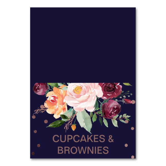 Autumn Floral Rose Gold Buffet Food Labels Table Number (Front)