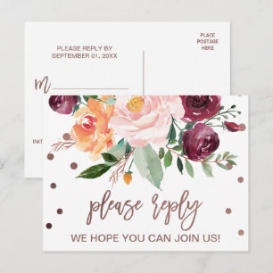 Autumn Floral Rose Gold Light Menu Choice RSVP