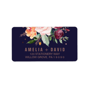 Autumn Floral Rose Gold Wedding Label