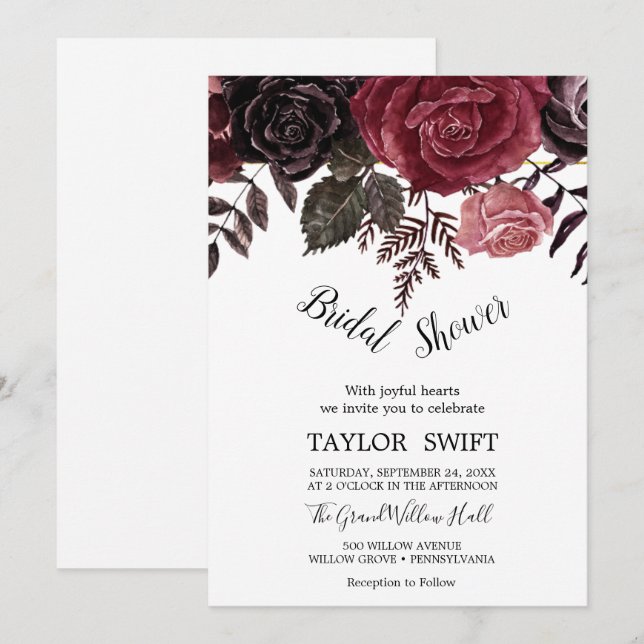 Autumn Floral Rose Gold Wreath Back Bridal Shower  Invitation (Front/Back)