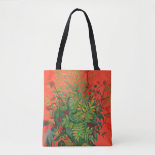 Autumn Floral Rowan Leaves, ElderBerries on Orange Tote Bag