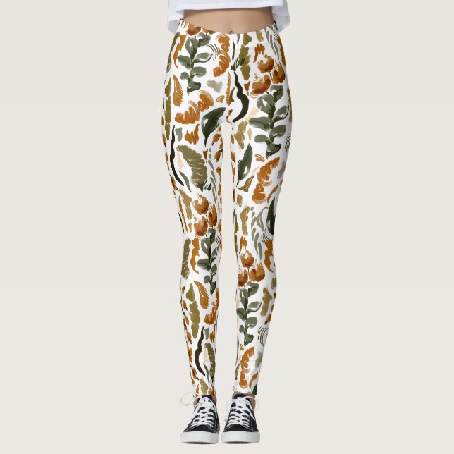 Autumn Floral Rustic Pattern  Leggings (Front)