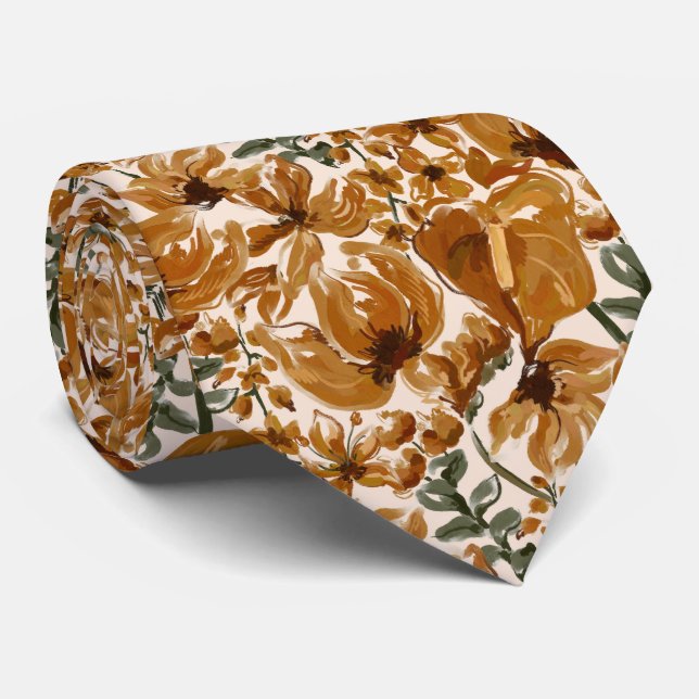Autumn Floral Rustic Pattern  Tie (Rolled)