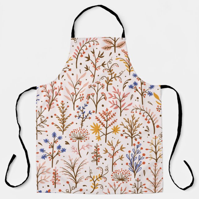 Autumn Floral Seamless Pattern. Doodle Plants, Bra Apron (Front)