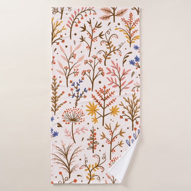 Autumn Floral Seamless Pattern. Doodle Plants, Bra Bath Towel (Bath Towel)