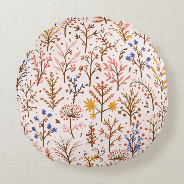 Autumn Floral Seamless Pattern. Doodle Plants, Bra Round Cushion (Front)