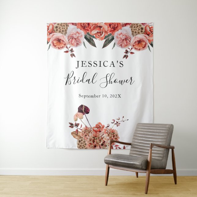 Autumn Floral Shower Backdrop Photo booth Tapestry (In Situ)