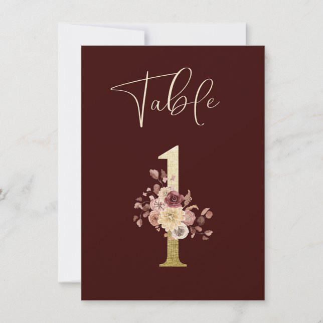 Autumn Floral Table Wedding Number Card (Front)