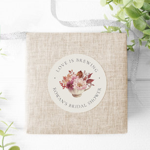 Autumn Floral Teacup Fall Bridal Shower Tea Favour Classic Round Sticker