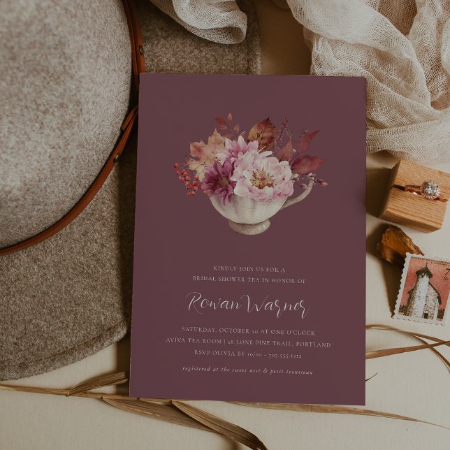 Autumn Floral Teacup Fall Bridal Shower Tea Invitation (Creator Uploaded)