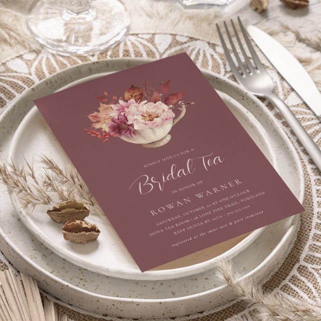 Autumn Floral Teacup Fall Bridal Shower Tea Invitation (Creator Uploaded)
