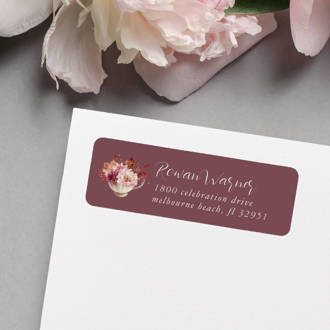 Autumn Floral Teacup Fall Return Address (Creator Uploaded)