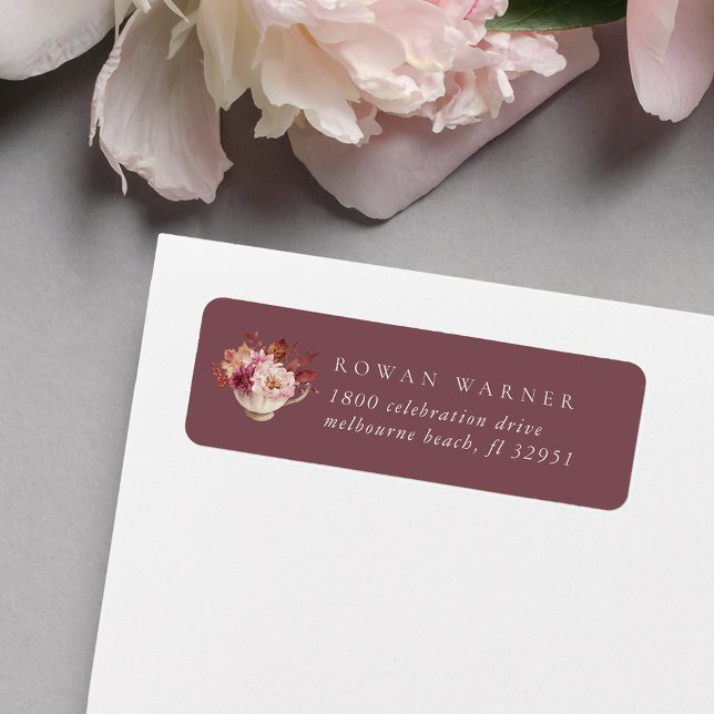 Autumn Floral Teacup Fall Return Address (Creator Uploaded)