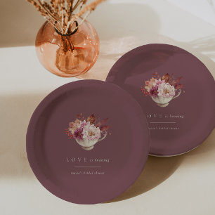 Autumn Floral Teacup Love Is Brewing Bridal Shower Paper Plate