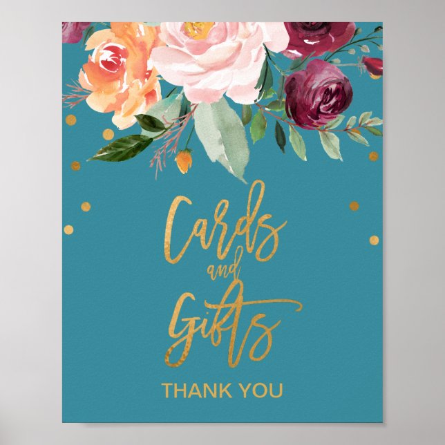 Autumn Floral | Teal Cards and Gifts Sign (Front)
