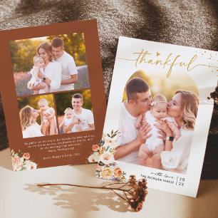 Autumn Floral Terracotta 4 Photos Thanksgiving Holiday Card