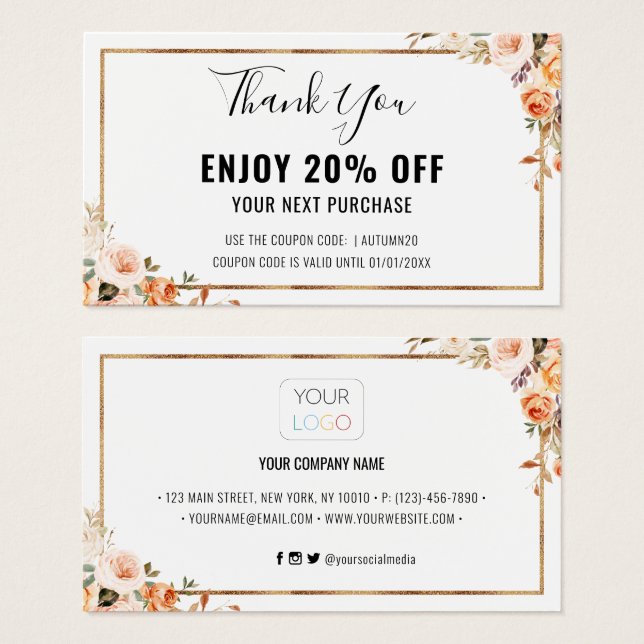 Autumn Floral Terracotta Business Logo Discount (Front & Back)