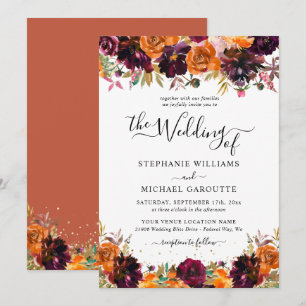 Autumn Floral Terracotta Gold Glitter Wedding Invitation