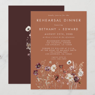 Autumn Floral Terracotta Rehearsal Dinner Invitation