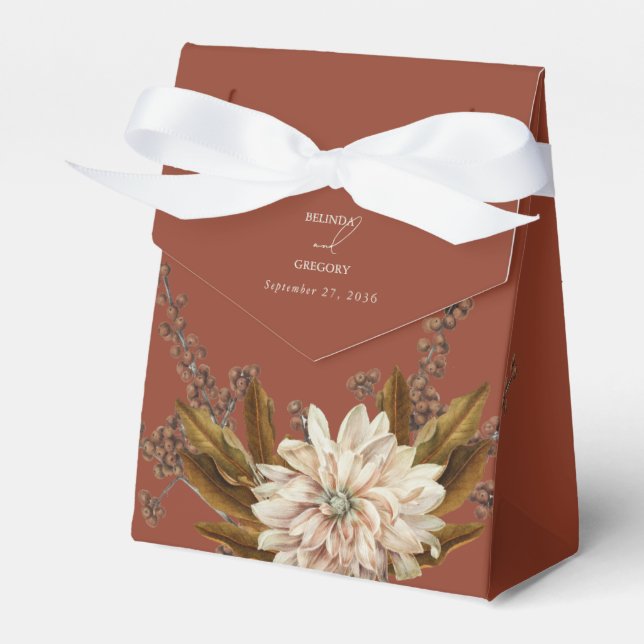 Autumn Floral Terracotta Watercolor Fall Wedding Favour Box (Front Side)