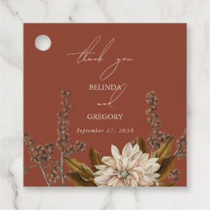 Autumn Floral Terracotta Watercolor Fall Wedding Favour Tags