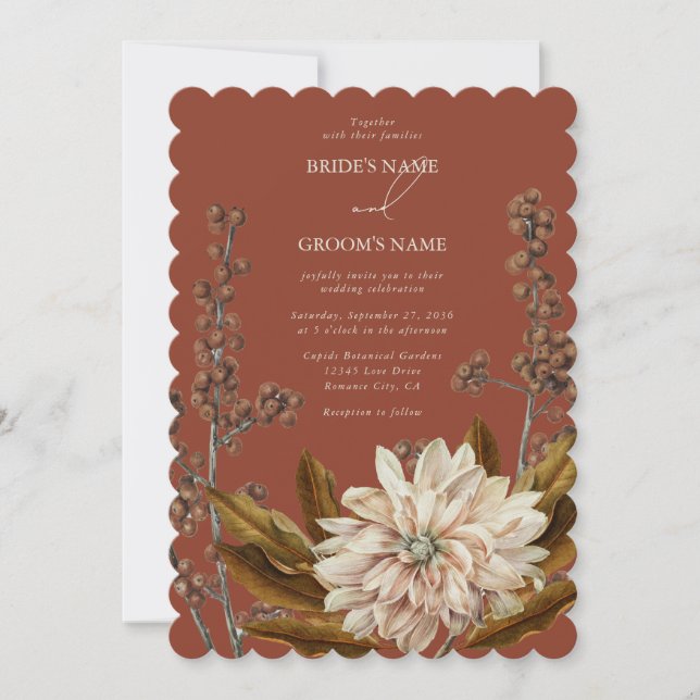 Autumn Floral Terracotta Watercolor Fall Wedding Invitation (Front)