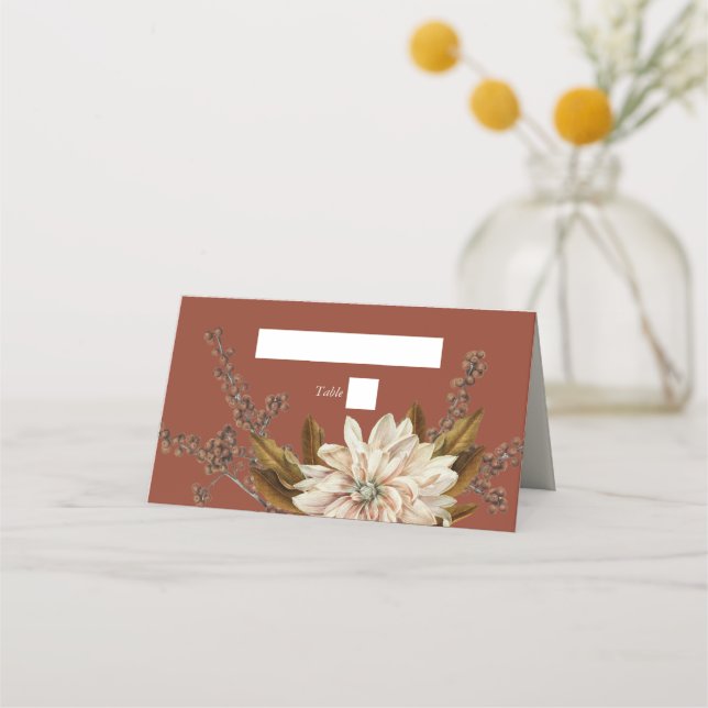 Autumn Floral Terracotta Watercolor Fall Wedding Place Card (Front)