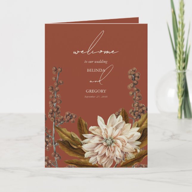 Autumn Floral Terracotta Watercolor Fall Wedding Programme (Front)