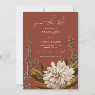 Autumn Floral Terracotta Watercolor Fall Wedding Save The Date