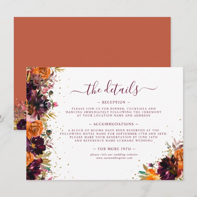 Autumn Floral Terracotta Wedding Details Enclosure Card (Front/Back)