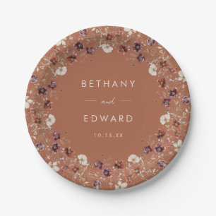Autumn Floral Terracotta Wedding Paper Plate