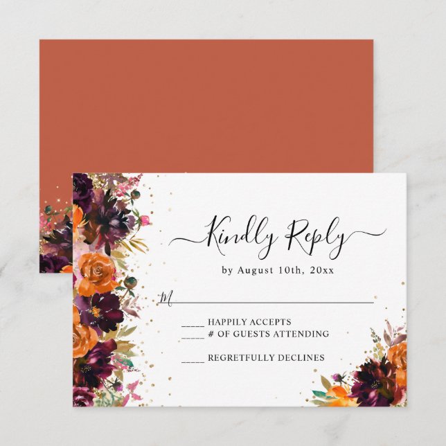 Autumn Floral Terracotta Wedding RSVP Enclosure Card (Front/Back)