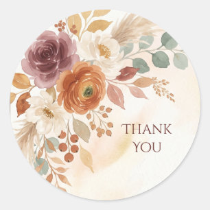 Autumn Floral Thank You Classic Round Sticker